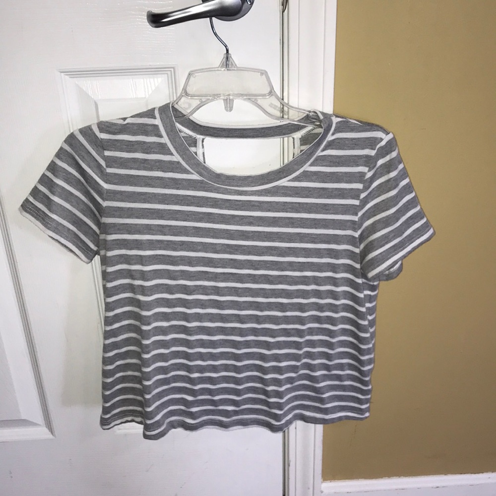 gray and white striped crop top
